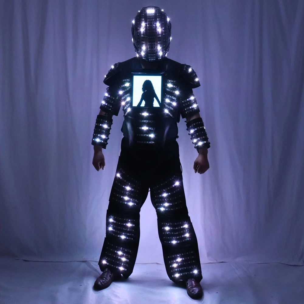 LED Robot Costume Luminous Suit Men Gogo Singer Guest Dancer Costume Suit Hero Light Armor For Stage Party Wear