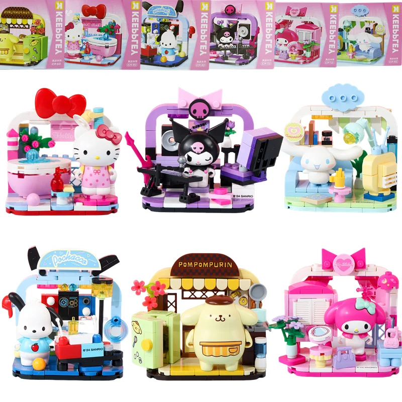 

Строительный блок Keeppley Sanrio Hello Kitty My Melody Kuromi Pochacco Family Home Life Series Аниме Фигурки Модель Детские игрушки Подарок