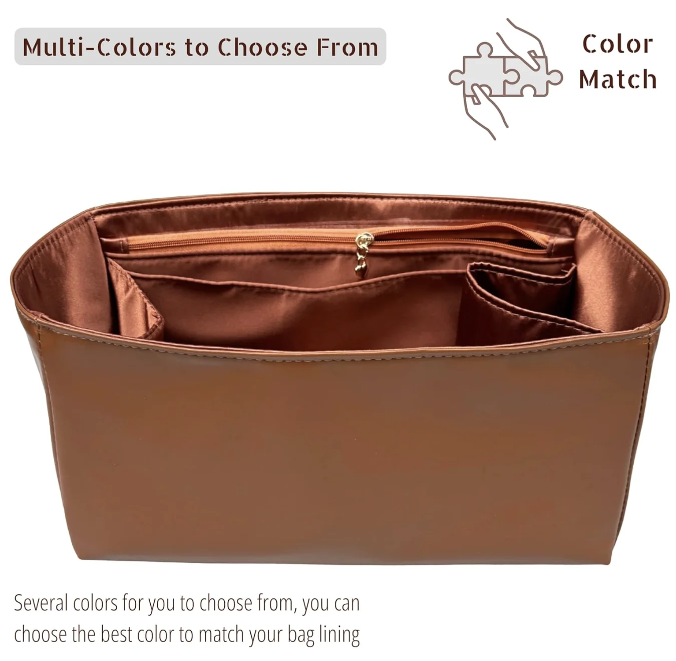 Satin Silk Lining Insert for Cabas Phantom Small/Medium, Waterproof Vegan Leather, Tote Bag Purse Organizer with Zipper Pocket