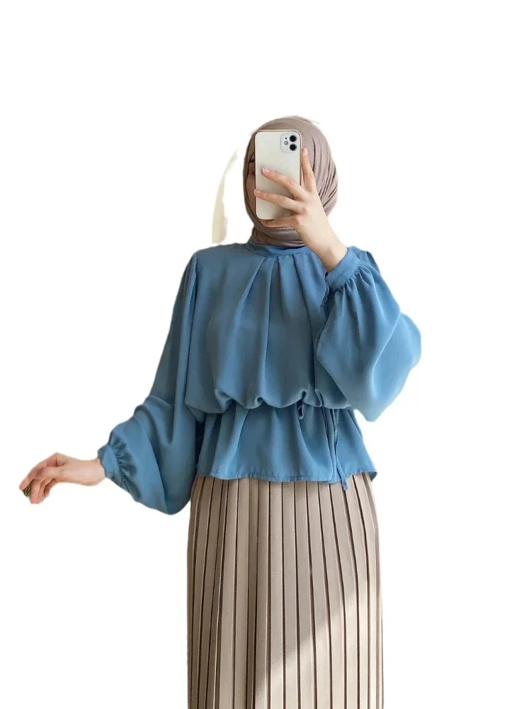 Women Eid Muslim Sets Blouse & Pleated Skirts Arab Two Pieces Dubai Musulman Ensemble Pleated Blouses Skirts Vestidos Islam 2024