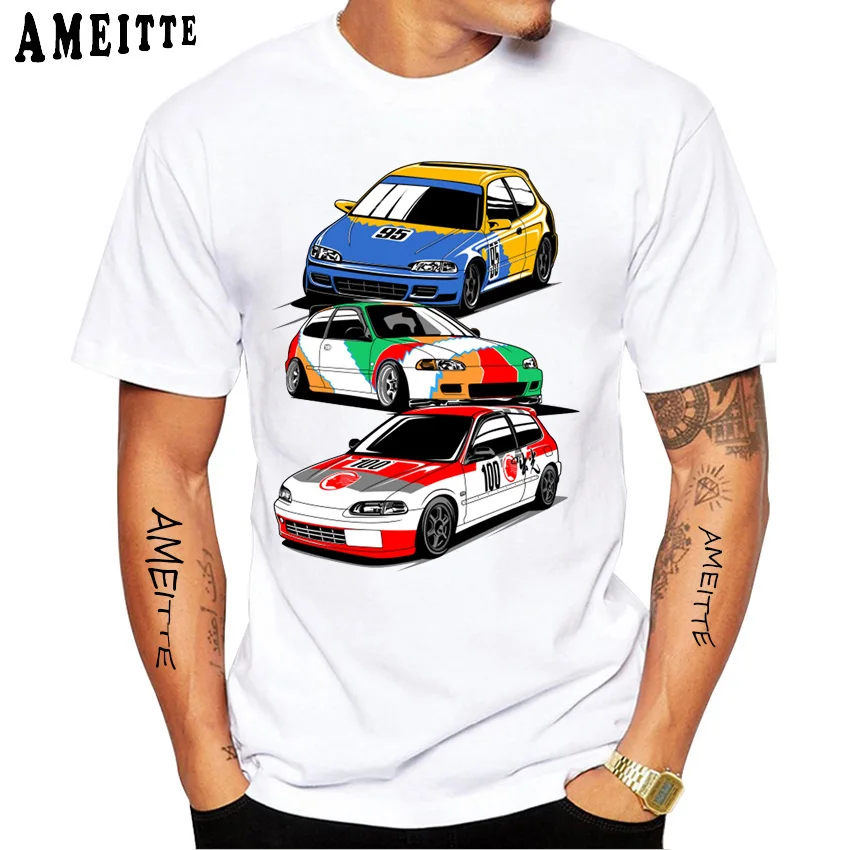 New Summer Fashion Men Short Sleeve Japan Classic Car Civic EG6 Print T-Shirt Funny Boy Casual Tops Harajuku Man White Tees