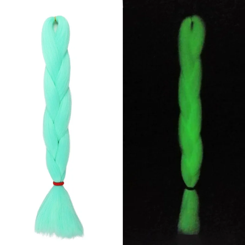 Syntetyczne włosy do zaplatania, fluorescencyjne, świecące w ciemności, jumbo box braids dla kobiet, do szydełkowania, cosplay, włókno wysokotemperaturowe.