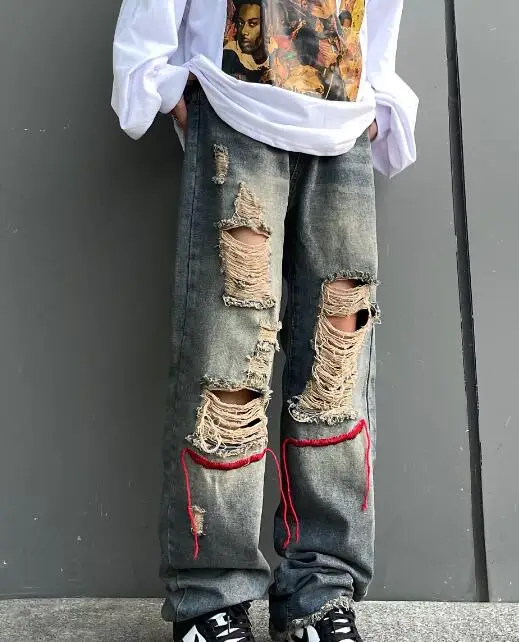 Loose Street Straight Cargo Pants Jeans Men Fashion Wide Leg Overalls Retro Trend Brand Pants Youth Denim Baggy Jeans 7 Styles