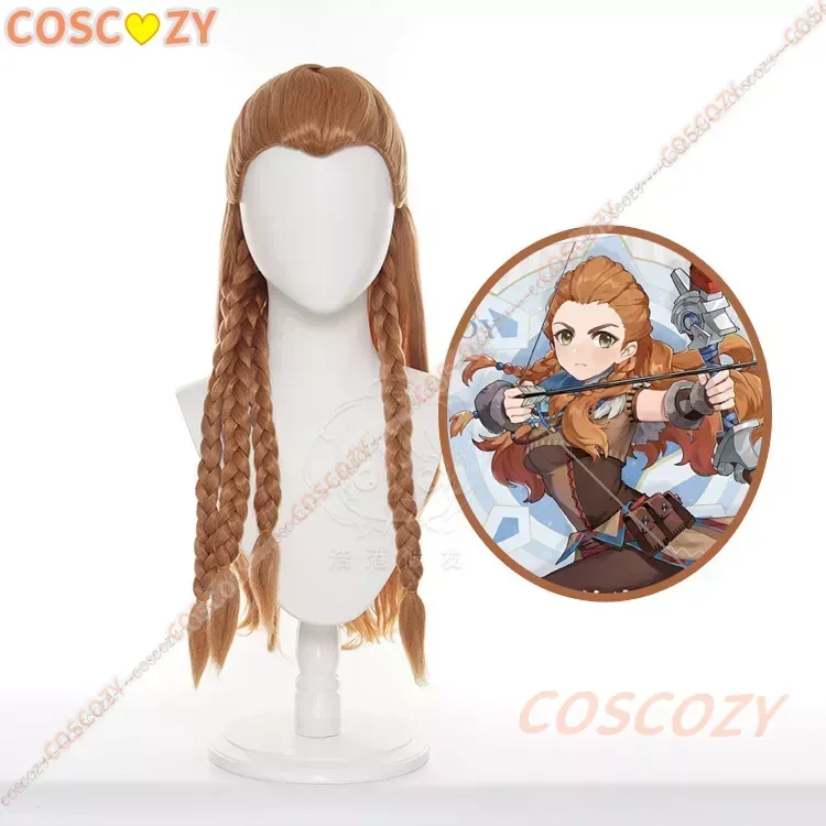 Perruque Cosplay Braids for Men, Genshin Impact Game, Aloy, Brown Long Braids, Heat Degree Hair, Anime Game, 70cm