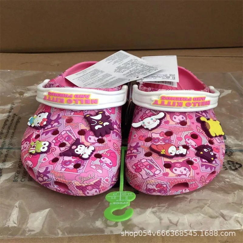 MINISO HelloKitty Kuromi Pochacco My Melody Summer Children Cute Cartoon Children Slippers Nonslip Soft-soled Wrap Toe Sandals