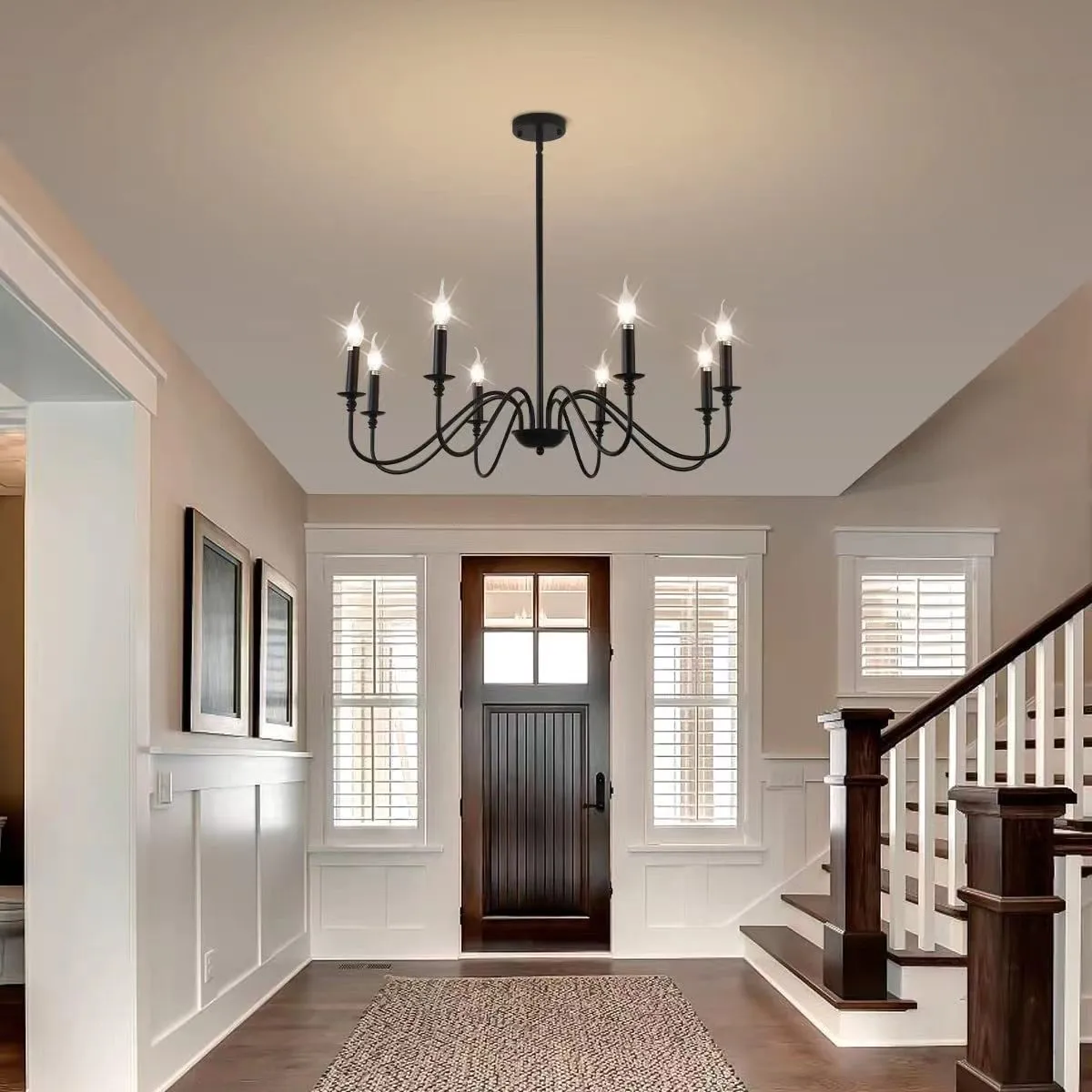 

American Country Retro Gold Black Candle Chandelier Simple Fashion Iron Chandelier Hanging Restaurant Room Decorative Lighting