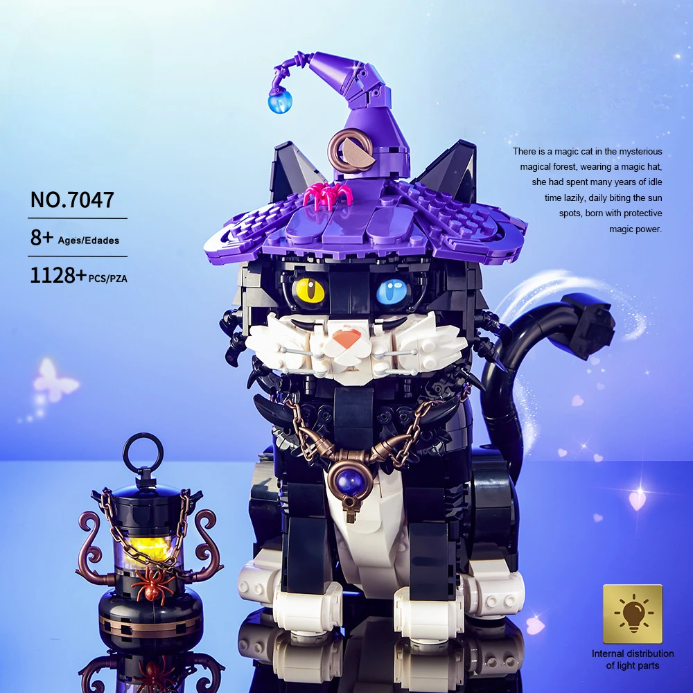 MOC Magic Cat Color-changing Eyes Educational Science Children Building Blocks Assembled Toys Exercise Hands-on Ability