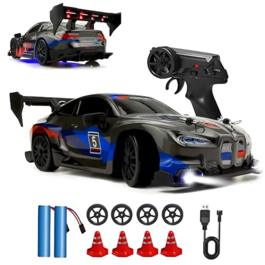 

RC Drift Car 2.4GHz 1:24 Scale 4WD 25KM+/H High Speed Model Vehicle with LED Lights Drifting Tire Racing Sport Toy Car for Adul