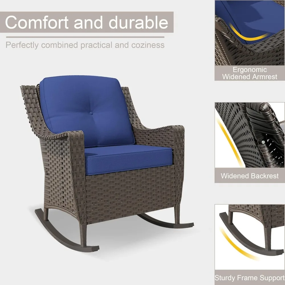 3 pieces patio furniture set, 2 high back rattan rocking chairs and side table, outdoor pe wicker furniture set, all weather pat