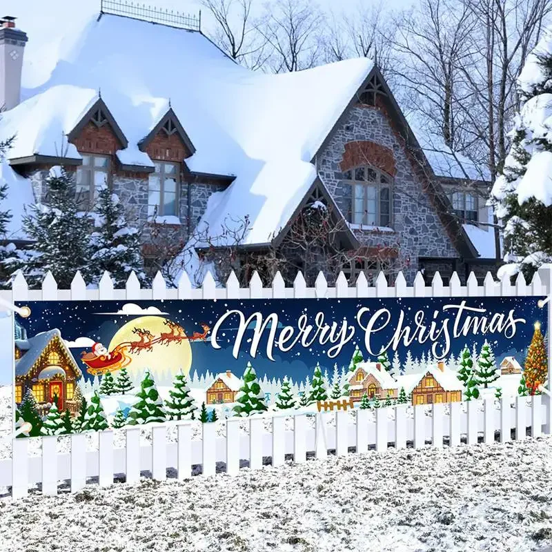 Merry Christmas Banner for Yard And Entrance Decor Christmas Outdoor Banner Flag for Home Decor 2024 Gifts Happy New Year 2025