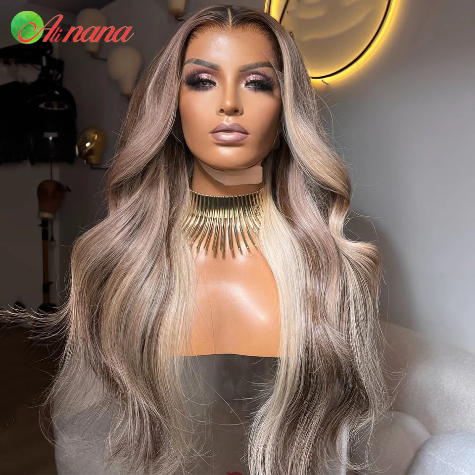 

Highlight Brown Blonde Color 13x6 Lace Frontal Wig Body Wave / Straight Pre-Plucked 7x5 Lace Closure Human Hair Wig For Women