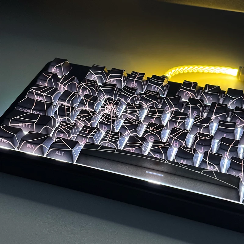 Custom 129Key Cool Spider Web Keycap Side Engraved Light Cherry Profile PBT Sublimated Personalized for MX Switch Game Keyboard