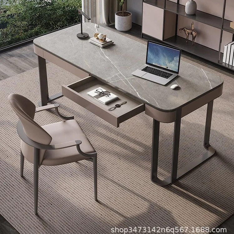 Light luxury desk Italian minimalist study rock slab computer table Home modern simple desk Designer writing desk