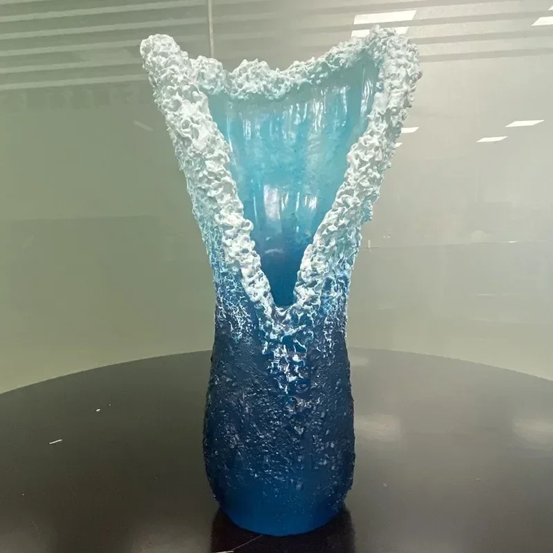 Ocean Wave Vase Decoration Ocean Wave Resin Vase Crafts Ocean Series Blue Home Desk Decor for Home Valentine's Day Easter Gift