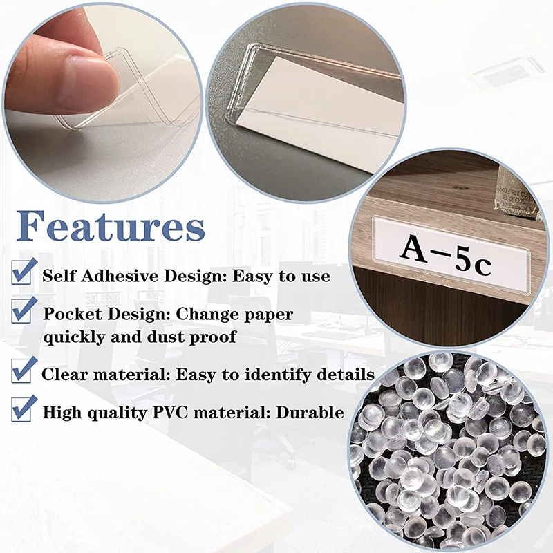 48PCS Adhesive Label Bag Identification Cards Holder Adhesive Shelf Tag Pocket Label Holder Classification Warehouse Storage