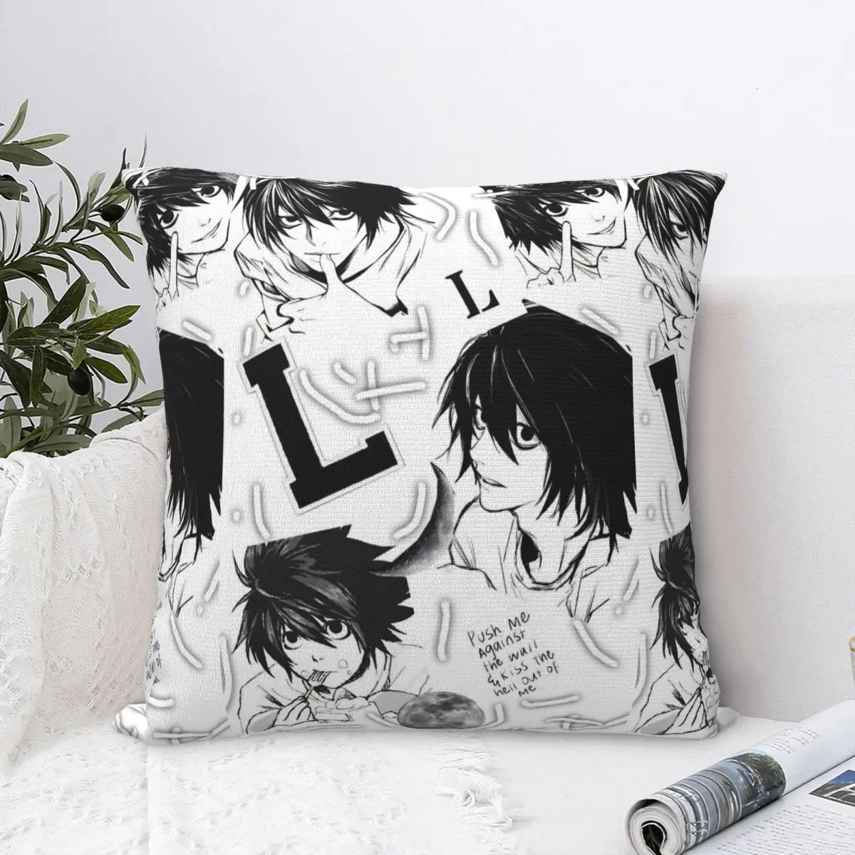 L Lawliet Square Pillow Covers Bed Car Deathnotes Anime Cushion Case Cute Decor Throw Pillow Case 40*40