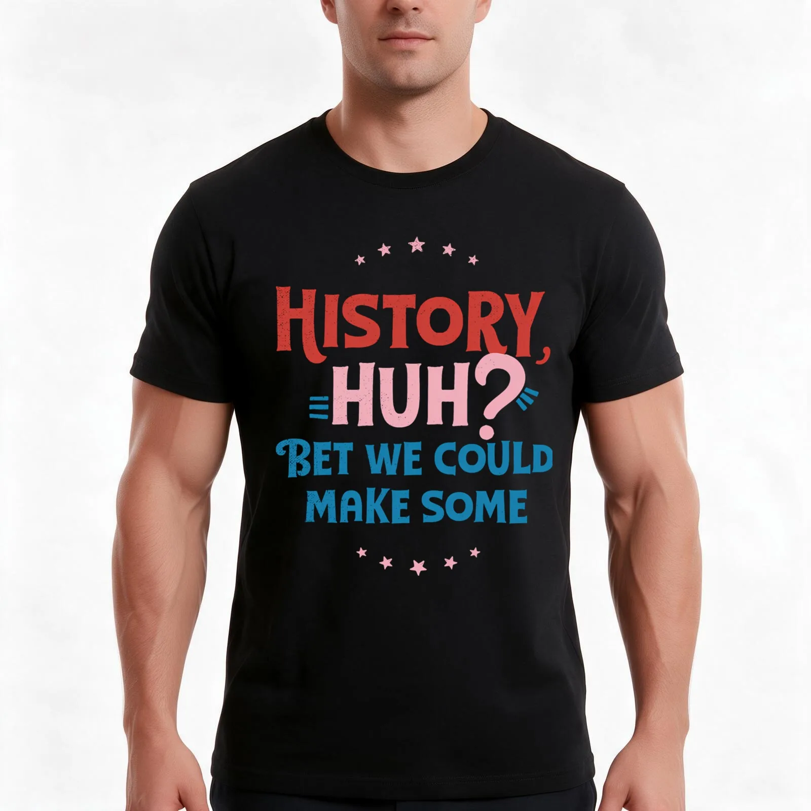 History Huh? Red White and Royal Blue T-Shirt, Summer Casual Cotton Tee, Oversized Streetwear Tops, Vintage Graphic Print