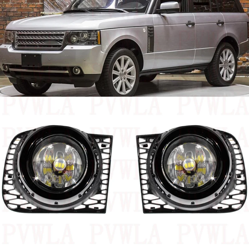 Pair Left And Right Front Bumper Fog Lights Lamp With LED Bulbs + The Grille Cover For Land Rover Range Rover 2010 2011 2012