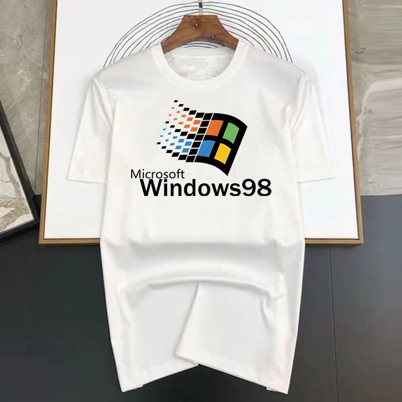 Windows 98 T Shirt Men Women\'s Crewneck 100% Cotton Windows98 Classic Computer System Tee Shirts Gift Idea Clothes