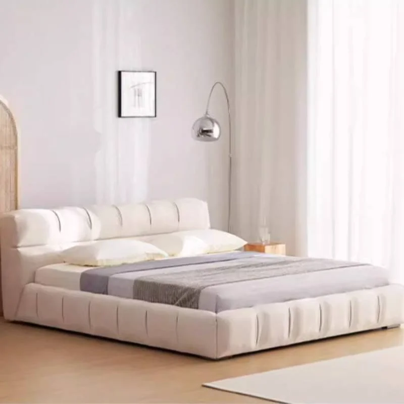 White Nordic Normal Bed Waterproof Elegant Beige Wooden Platform Frame Bed Full Size Lounges Luxury Camas Queen Furniture Double