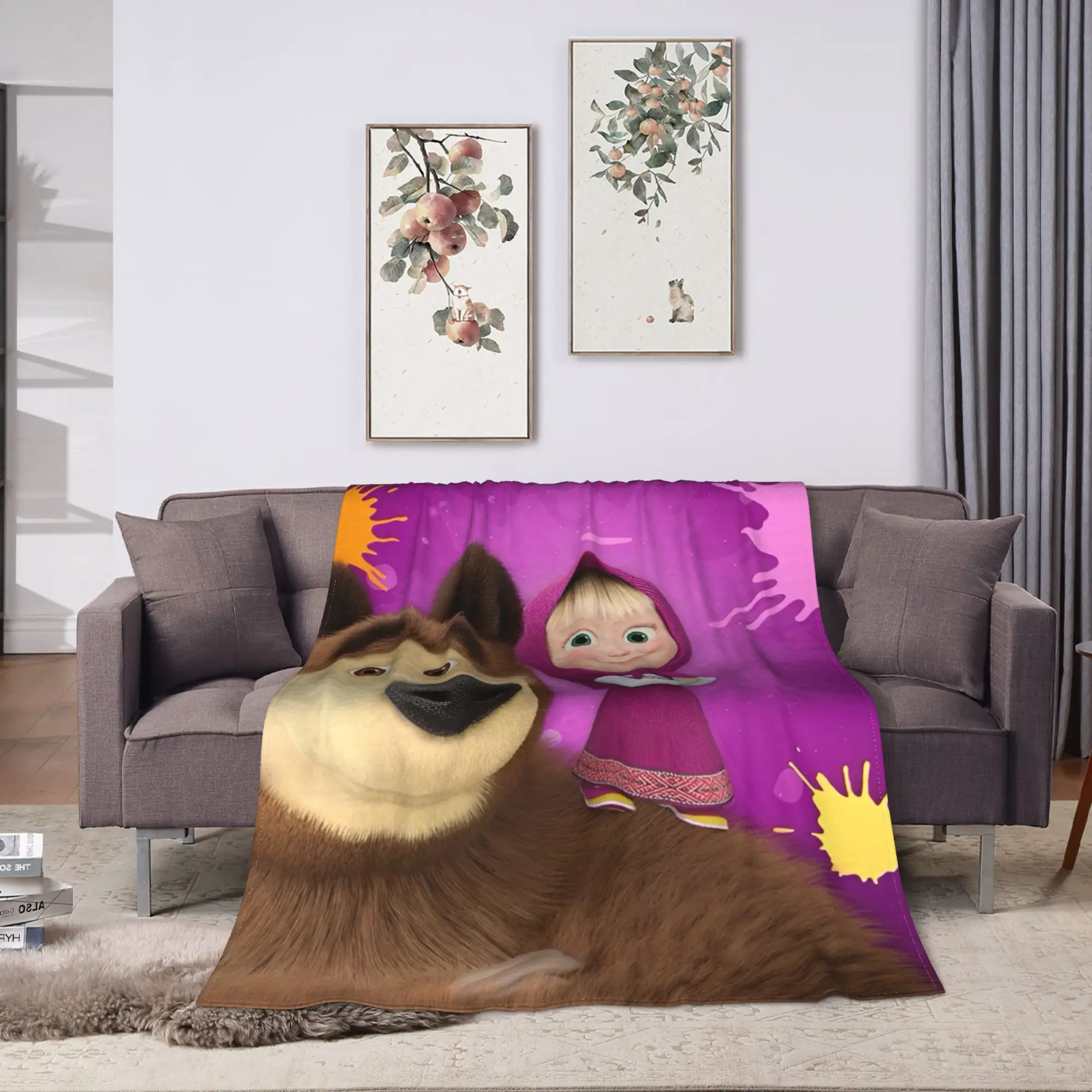Cartoon M-Masha And Bear  Blankets Quality Warm Soft  Throw Blanket Spring Picnic Home Decor Fluffy Bedspread