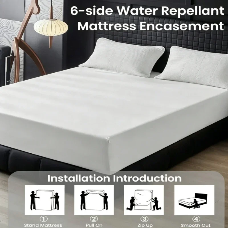 NEU 1 Stück Nano Wasserdichter Rutschfester Matratzenschoner 6-Seitiger Reißverschluss-Umschlag Geräuschloser Atmungsaktiver Bettüberzug für Zuhause Schlafzimmer – Detail 4