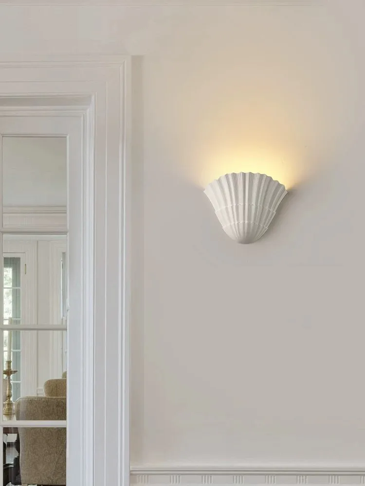 French Shell Gypsum Wall Lamp for Bedroom Bedside Living Room Warm White Home Decor Modern Design LED Painted White Wall Light