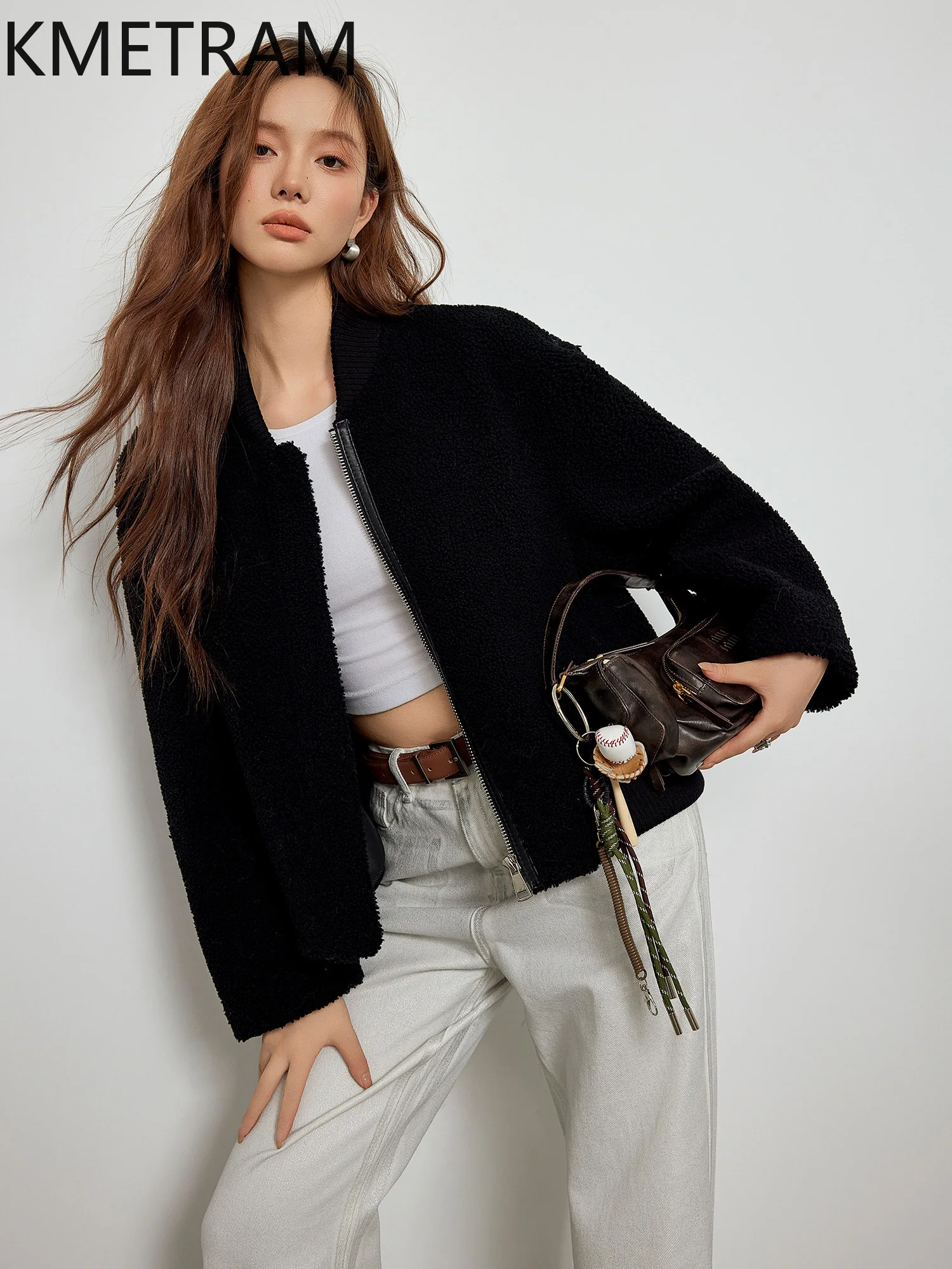 Damska kurtka z prawdziwego futra z naturalnej wełny merino, dwustronna, czarna, krótka, zimowa odzież damska 2025 abrigos