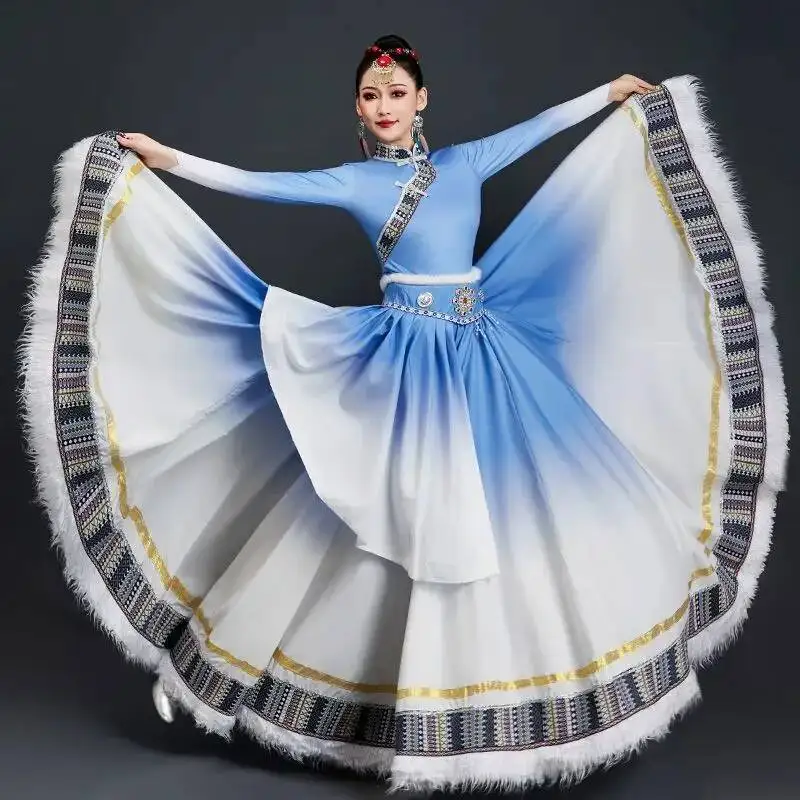 Tibetan Dance Costume Women\'s Big Skirt Mongolian Dance Performance Costume Tibetan Classroom Training Practice Half Skirt