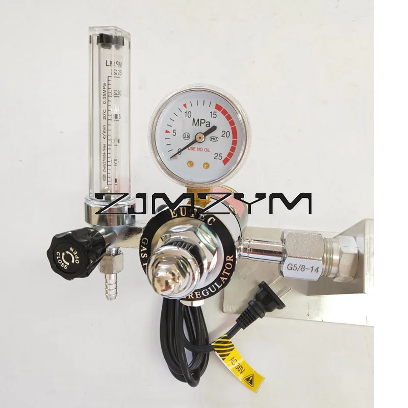 Electrical Heated Carbon Dioxide Meter Pressure Reducer, 36V 110V 220V, CO2 Pressure Regulator Valve Flow Meter Gauge