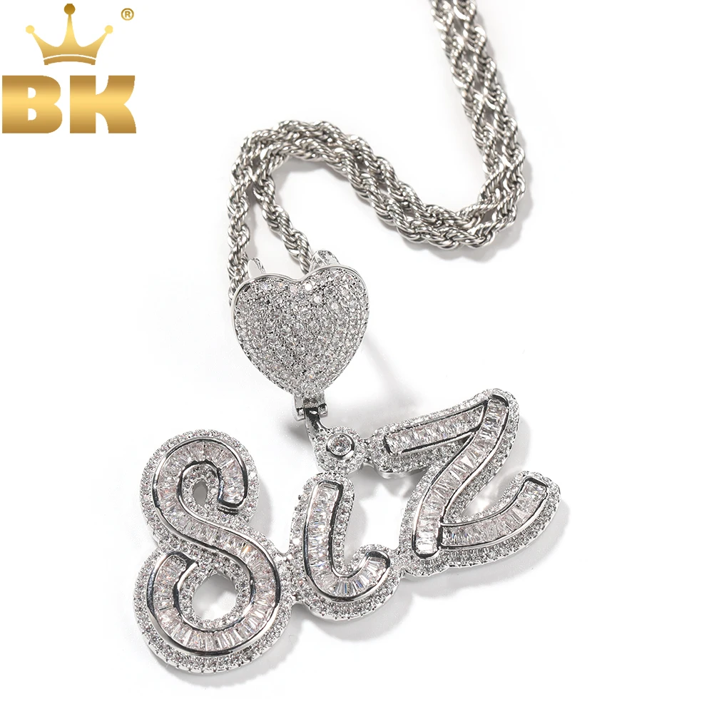 

TBTK Custom Baguettecz Script Name Pendant With Heart Clasp Necklace Iced Out Cubic Zirconia Necklace Hiphop Jewelry