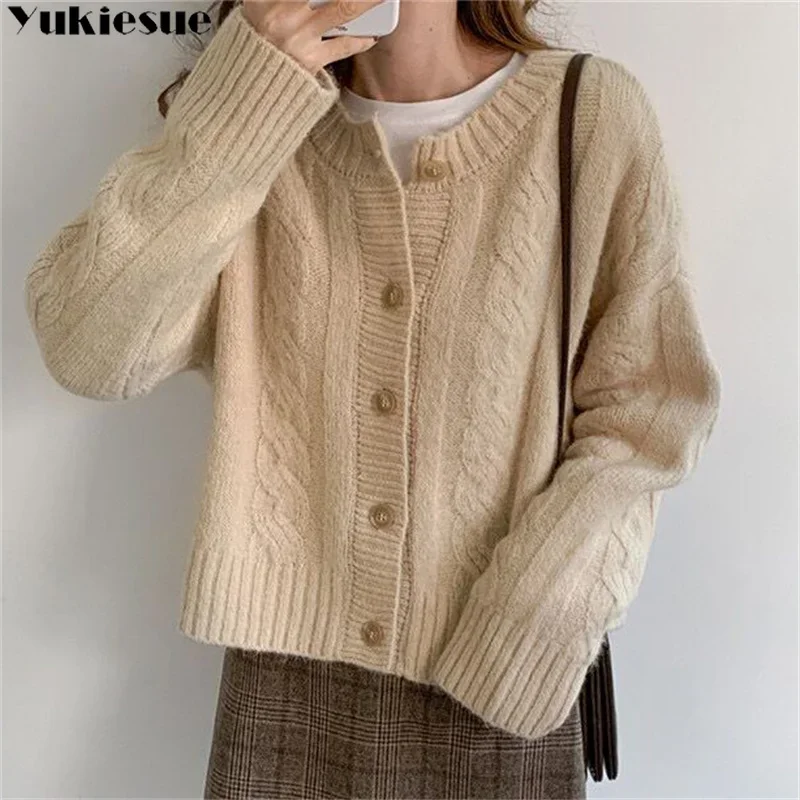 

2023 Autumn Winter Korean Edition Women Loose Buttons Up Knit Warm Cardigan Sweater Coat Solid Long Sleeve Women Casual Sweater