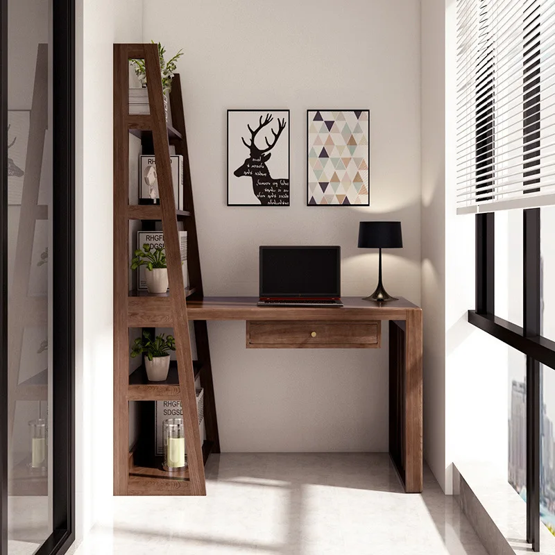 All solid wood desk bookshelf combination modern simple corner home writing desk