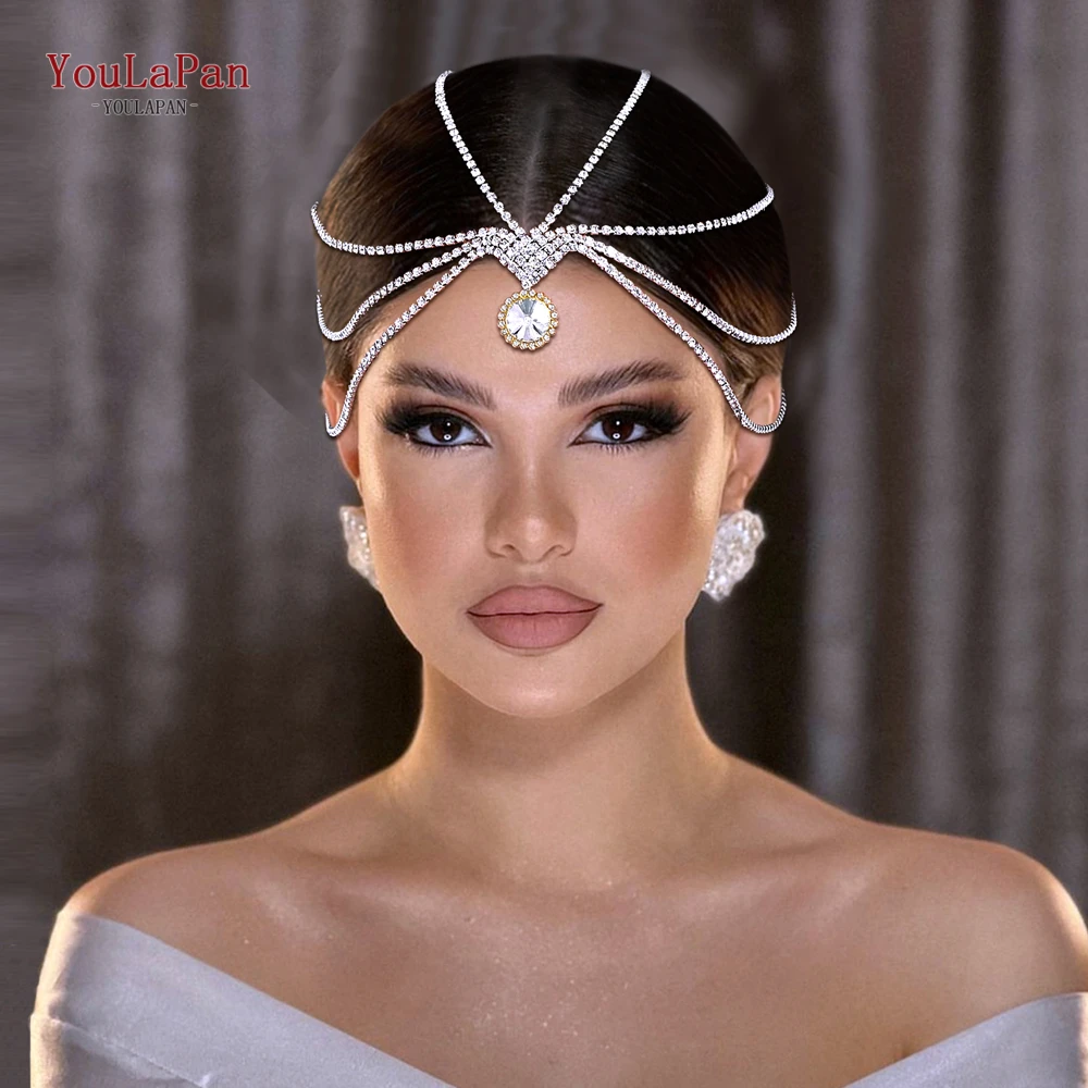 

YouLaPan Trendy Rhinestone Head Chain Forehead Headband Wedding Hair Accesories Bride Tiara Headdress Accessories HP779