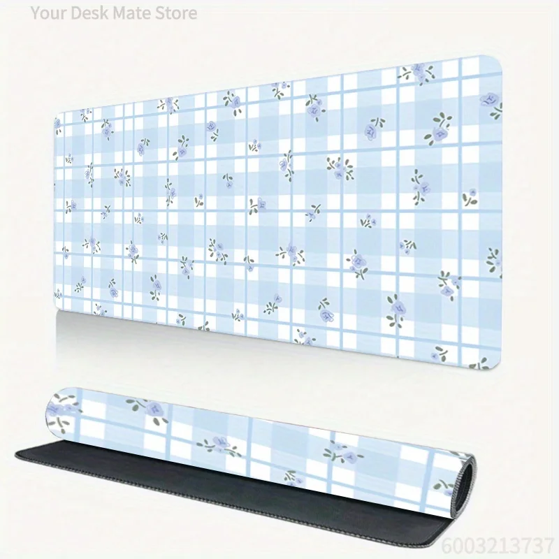 Y2K Pastel Aesthetic Large Mat Wavy Gradient Gingham Striped Mouse Pad Anti‑Slip Rubber Base Keyboard Mat for Office Desk Decor