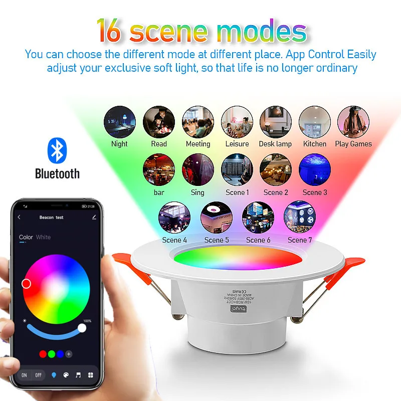 LED Downlight Dimmable AC85-265V 10W 15W Intelligent Graffiti Control Voice APP RGB CW Full Color Spot Ceiling Recessed