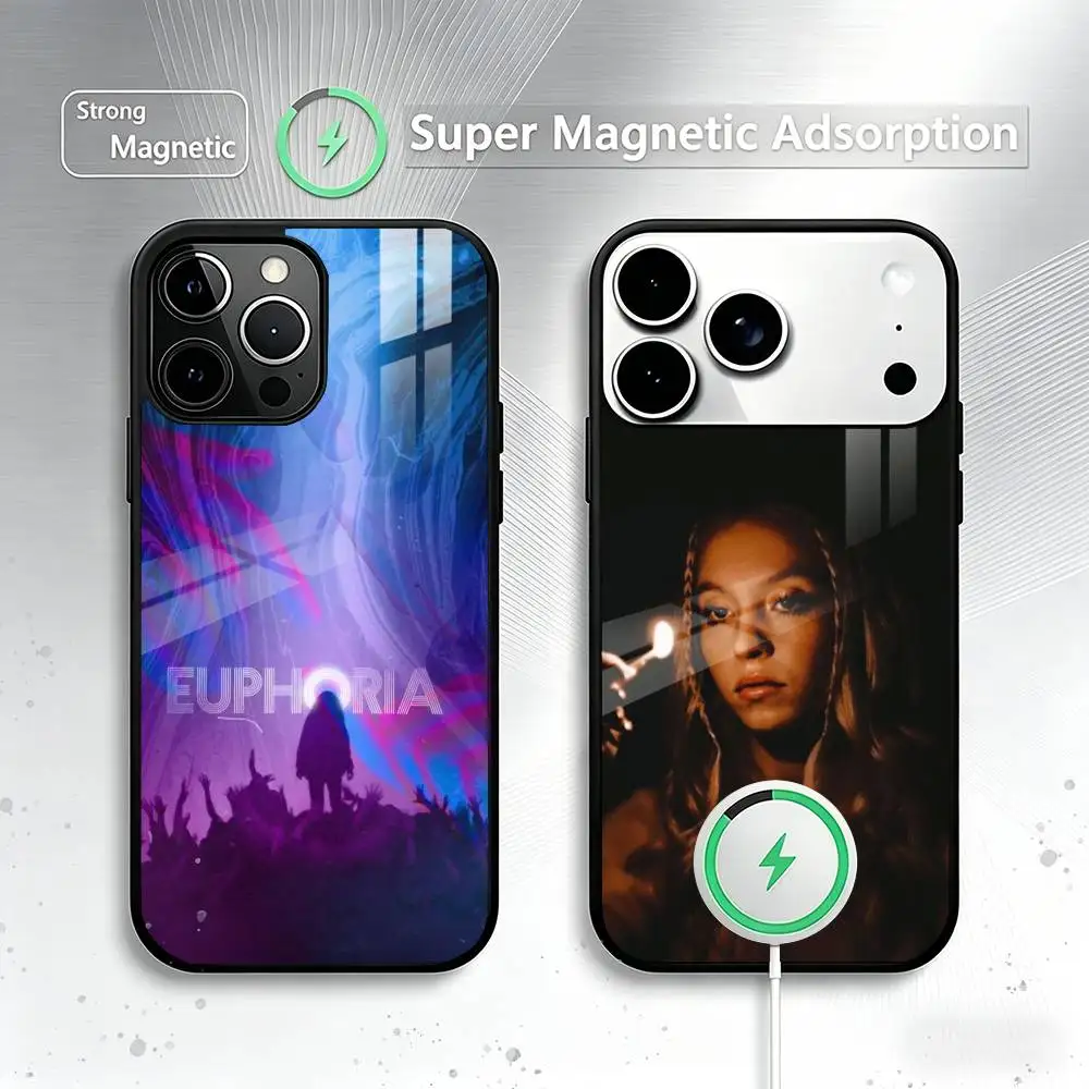 Coque de téléphone American TV Series Euphorias pour iPhone 17, 16, 15, 14, 13, 12, 11 Plus, Pro, magnétique avec chargement sans fil MagSafe