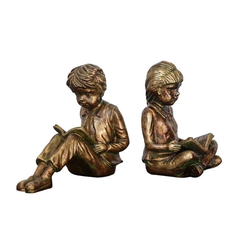 Resin Bookends Reading Child Figurines Book Stoppers for Bookshelf Organization, Study Desk Styling, and Upright Book K1KF