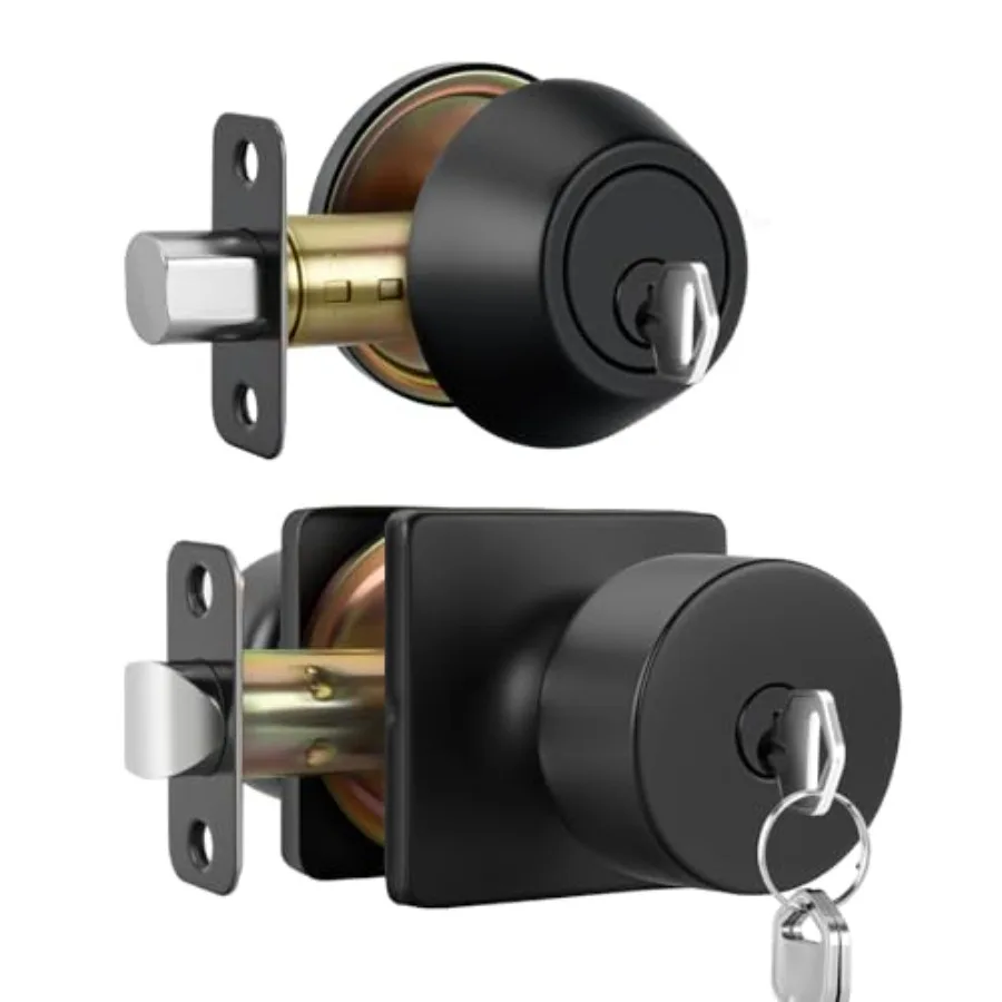 

Matte Exterior Door Knob with Deadbolt, Front Door Knob with Lock and Key Unique Pack Set