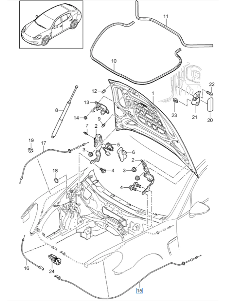 ポルシェパナメーラ用フロントエンジンフードライン,OEM 97051121902