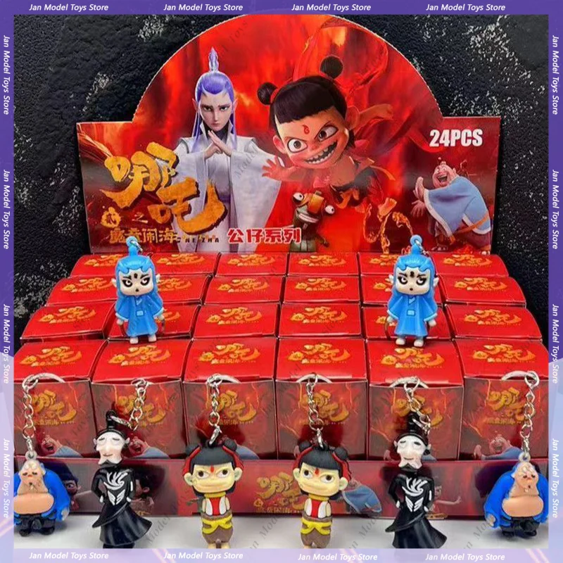 24 pçs nezha2 série caixa cega ferramenta chave comum brinquedos boneca bonito ação anime figura ornamentos de mesa presente aniversário para crianças