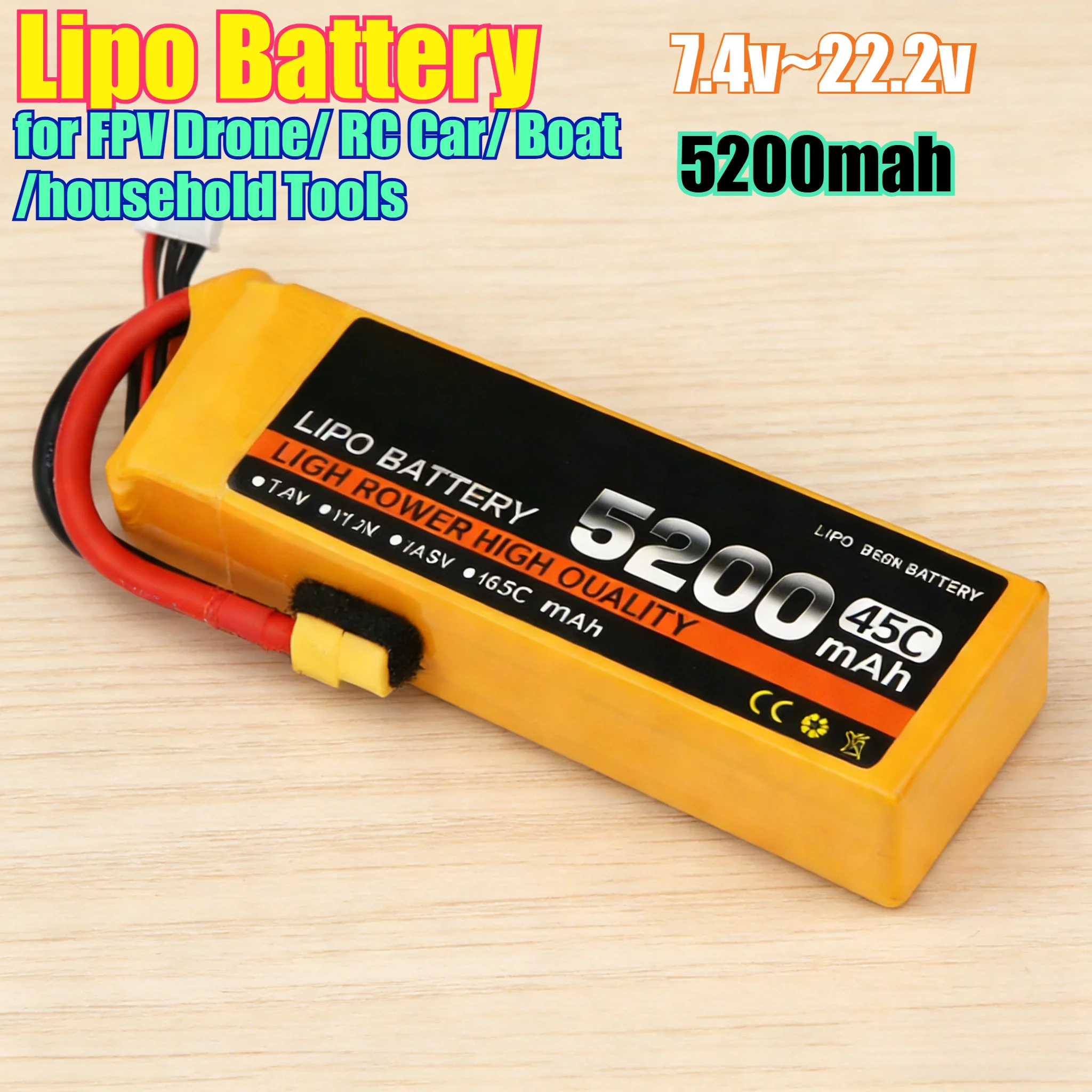 

5200 мАч 2S ~ 6S 60C/45C Высокоскоростной Lipo аккумулятор для FPV дрона/радиоуправляемого автомобиля/лодки/бытовых инструментов Модели самолетов с неподвижным крылом 11,1 В/22,2 В