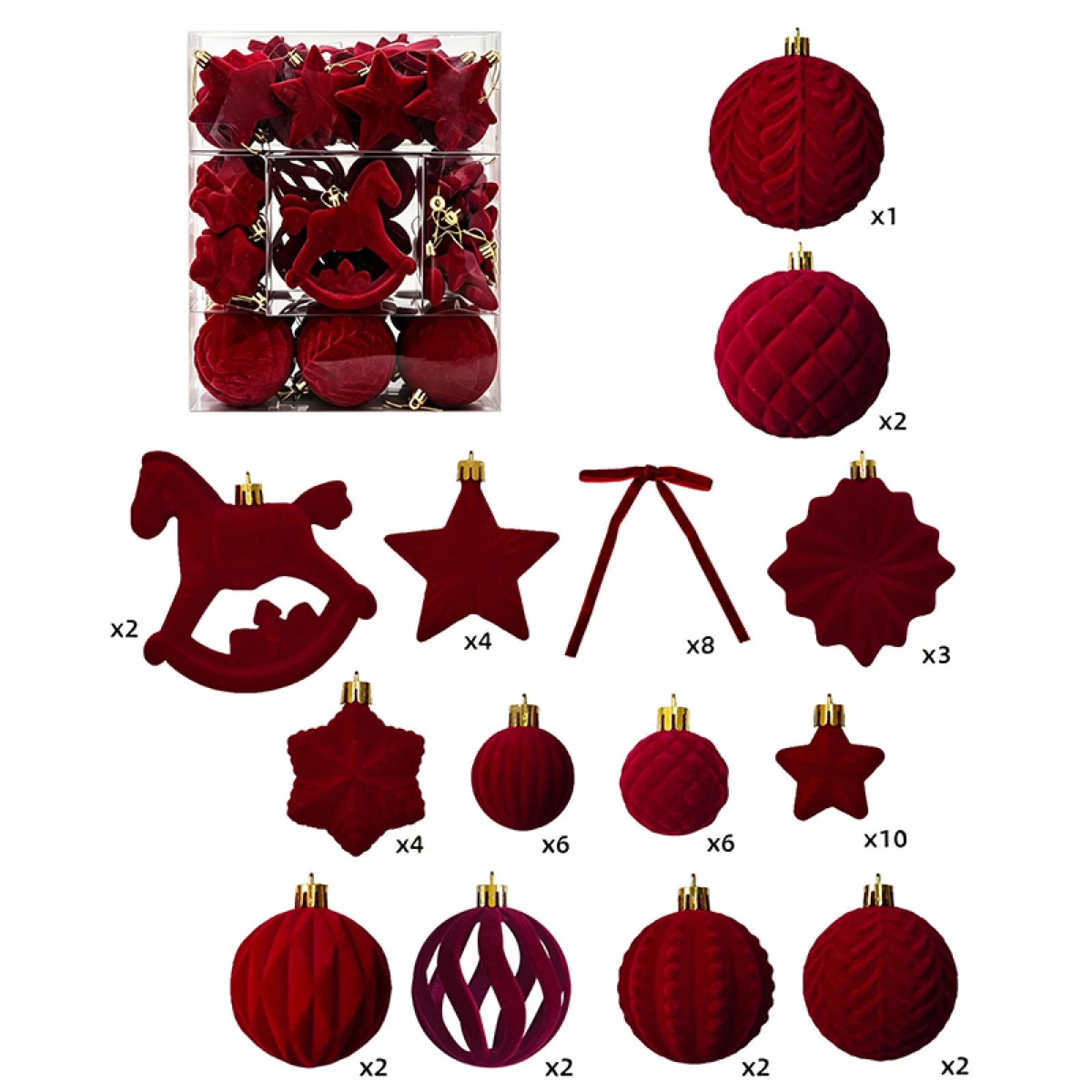 Christmas Ball Ornaments, 58Pcs Christmas Tree Ornaments Set with Hanging Loop, Christmas Hanging Decor for Home Holiday Party