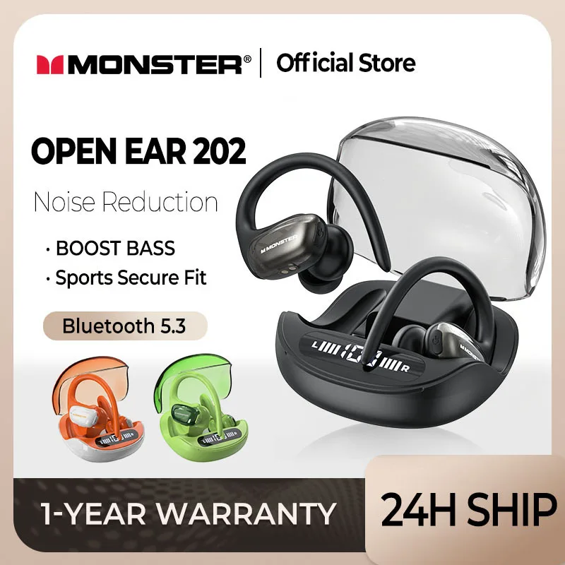 Monster iSport Lite 202 Sports Wireless Earphone Bluetooth Headphones Stereo Bass Running Earbuds with Mic EarHook Waterproof