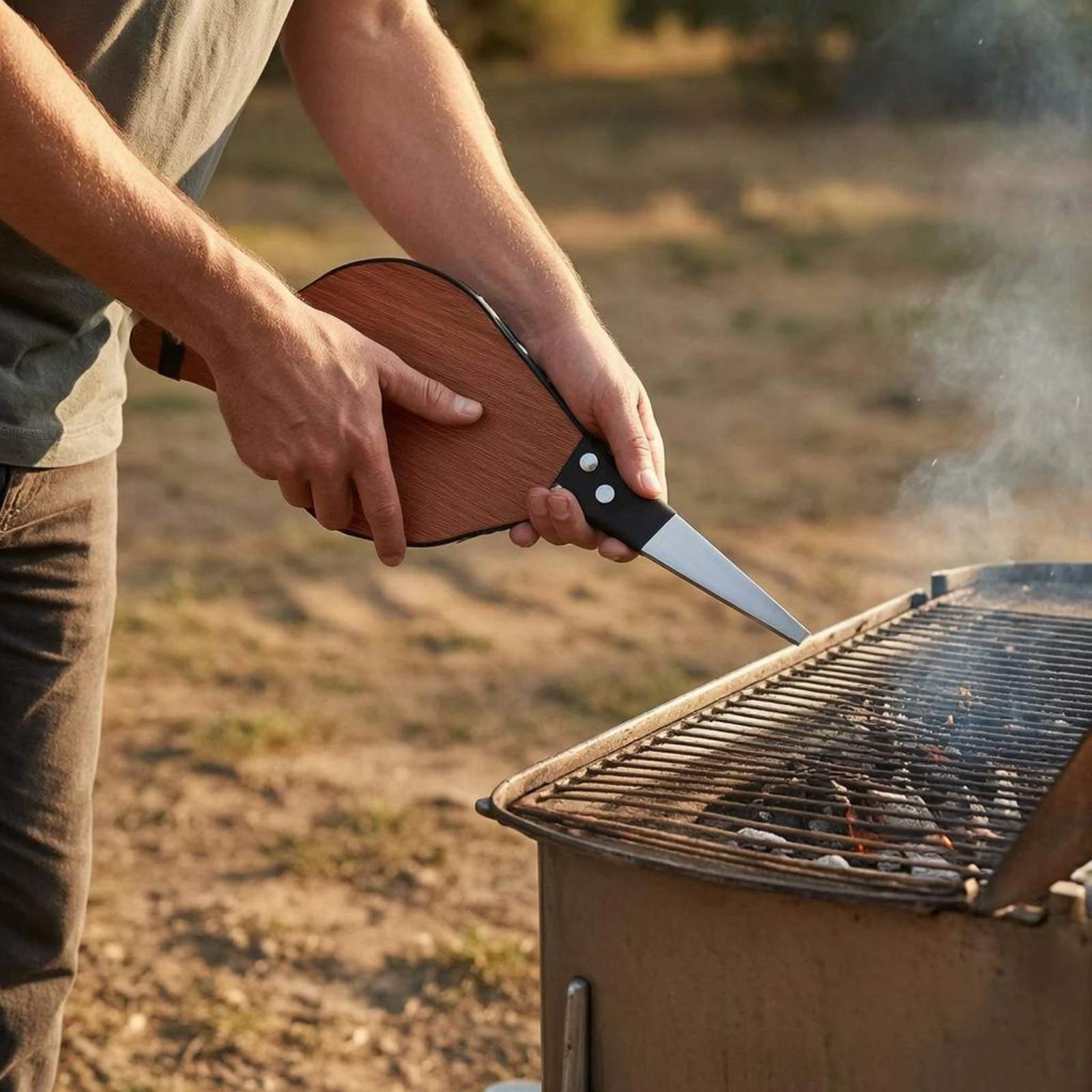 Manual Fire Blower Natural Wood Grain Fireplace Bellows Wooden Fire Blower Black Trim Outdoor Tool Hanging Strap