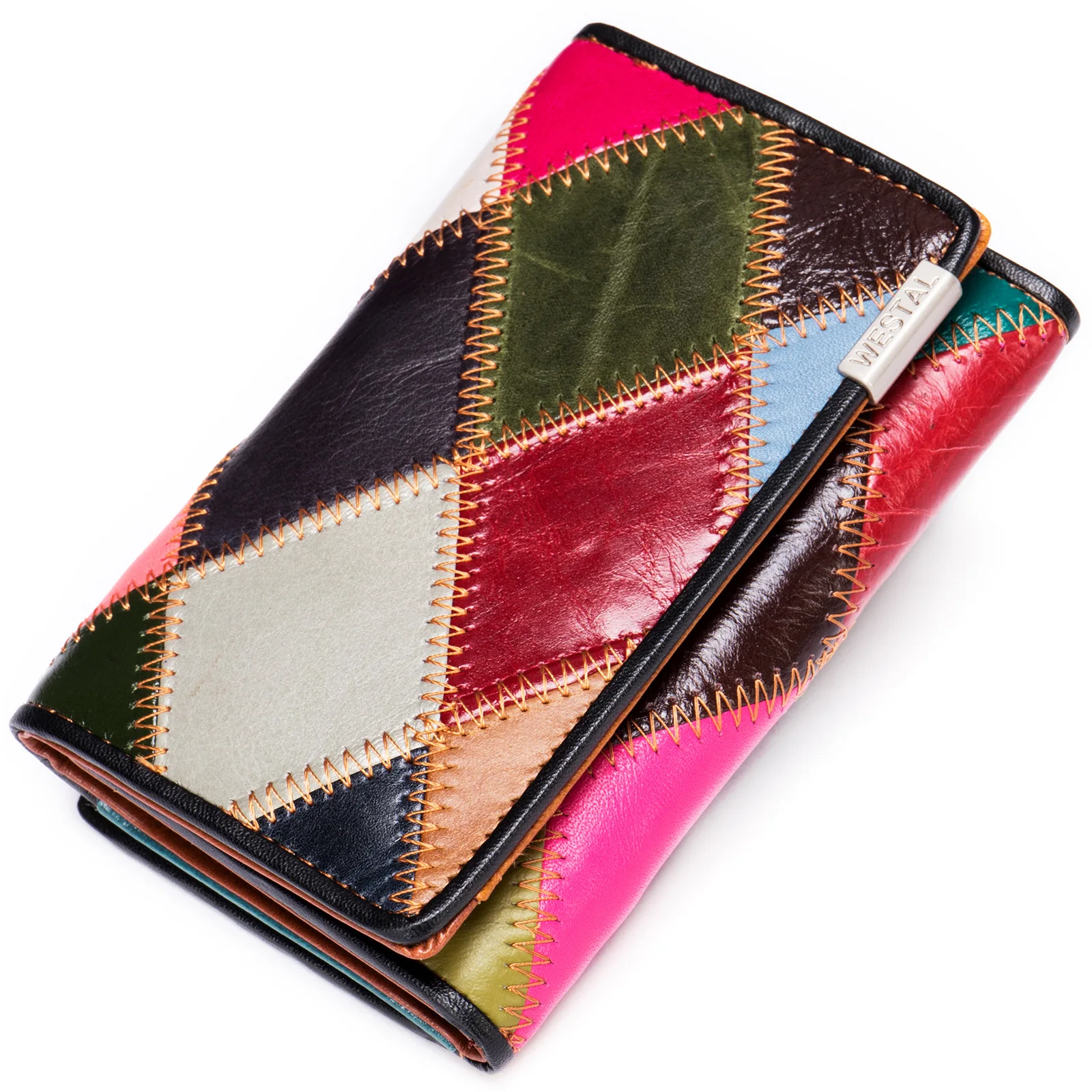 High Fashion top layer cowhide coin purse ladies genuine leather women wallets patchwork designer female purse short trifold