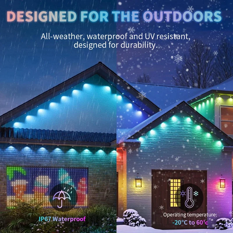 Luces LED permanentes para aleros al aire libre, impermeables, Control por aplicación, luces de cadena RGB para decoraciones navideñas, enchufe europeo-AT64