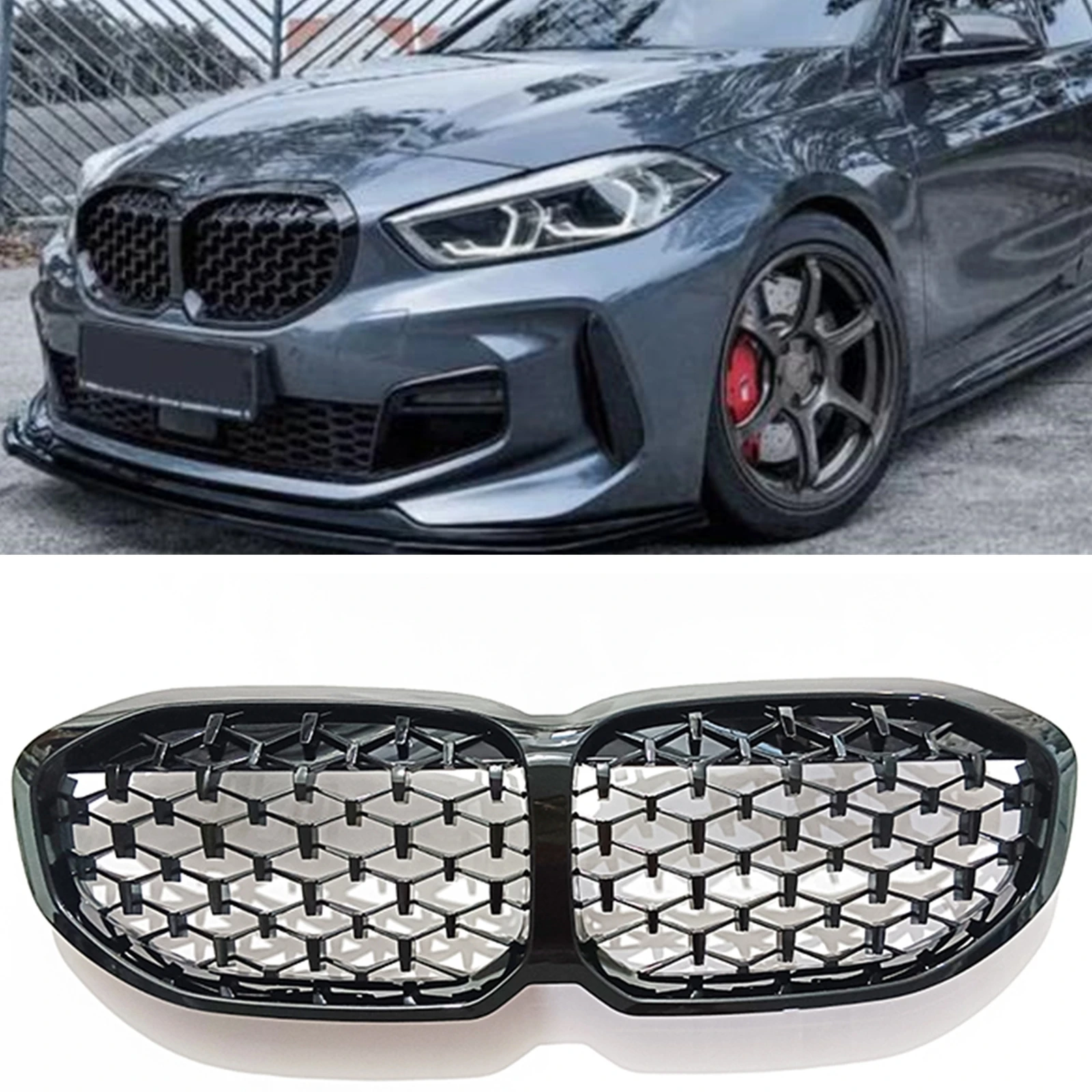 

Front Kidney Grille Grill For BMW New 1 Series F40 2019 2020 2021 2022 2023 Black Car Upper Bumper Hood Mesh Grid Kit