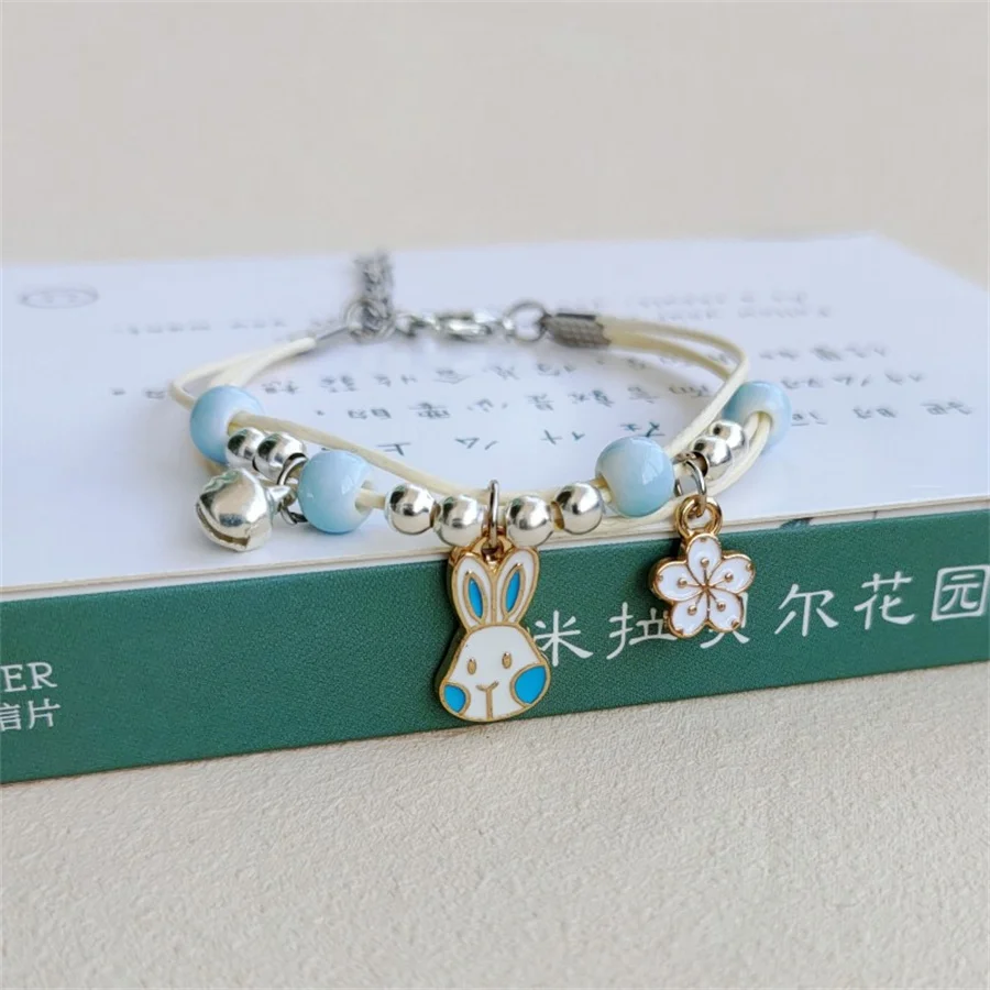 Koreanische niedliche Cartoon-Kaninchen-Blumen-Anhänger-Armbänder für Damen, modischer Charm-Glocken-Schmetterlings-Katzen-Armband, Freundschaftsschmuck – Detail 30