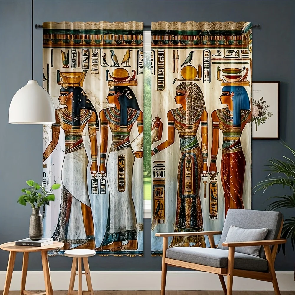 Egyptian God Curtains Hieroglyphics Pattern Vintage Style Ancient History Window Drapes for Living Room Bedroom Home Decor